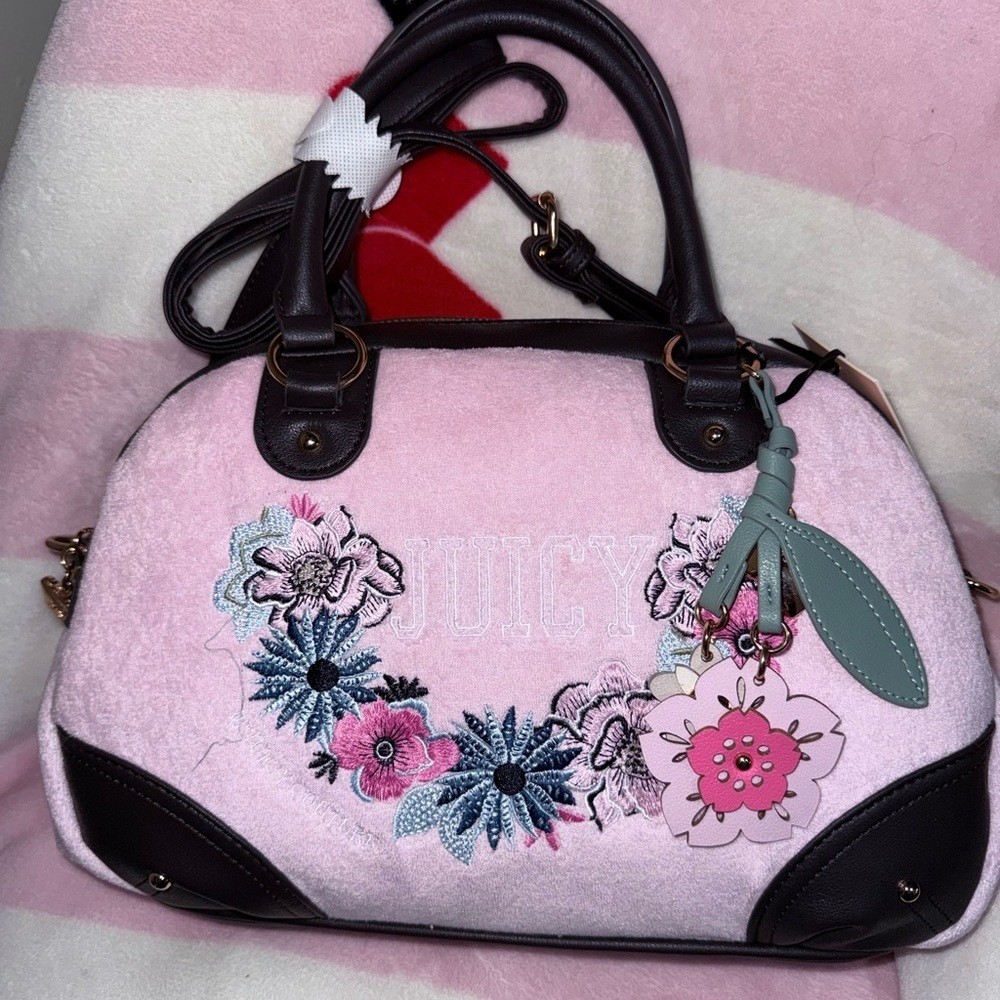 NWT Juicy Couture Retro Bloom Satchel in Pink/Brown - Picture 5 of 5